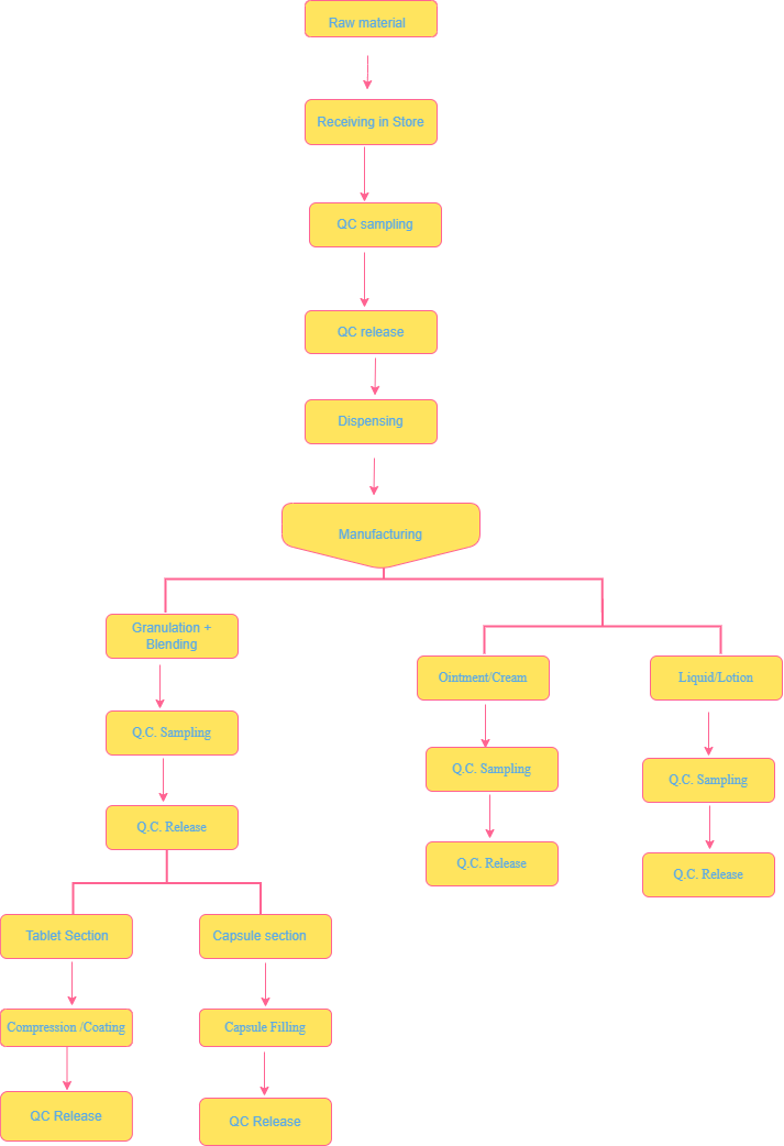 flow chart of pharmaceutical manufacturing